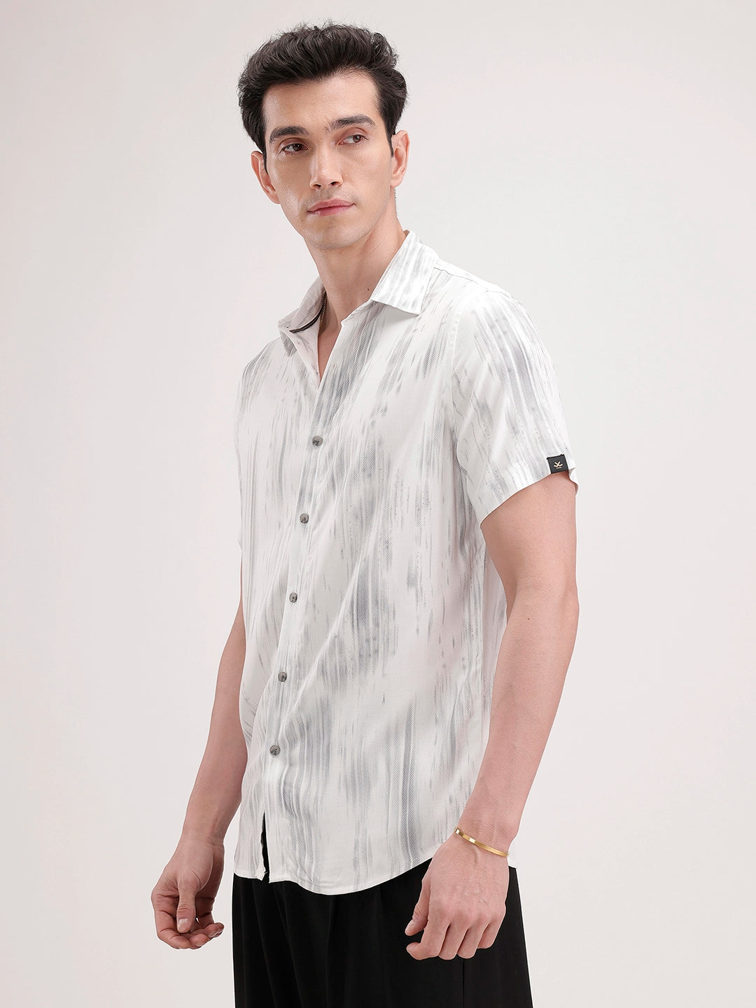 Slim Fit Half Sleeve AOP Shirt | White
