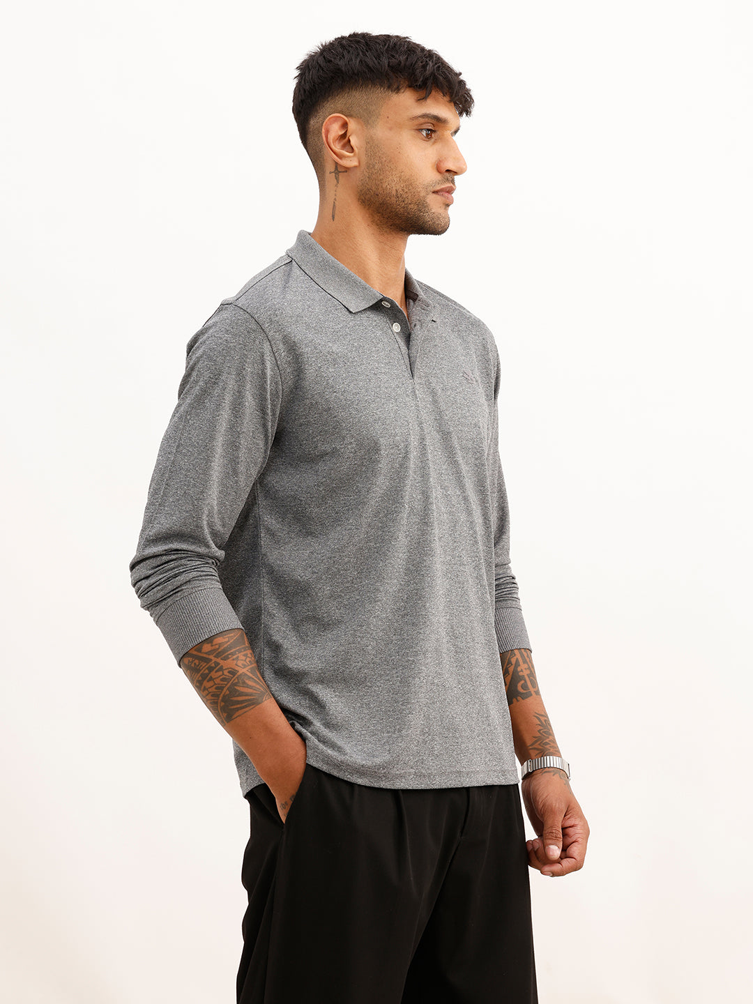 Solid Slim Fit Polo T-Shirt | Grey