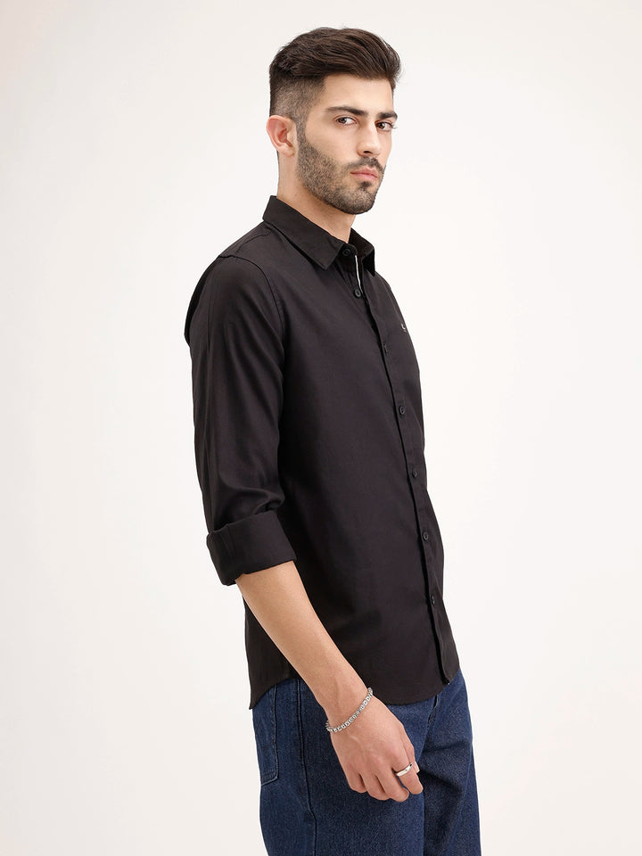 Solid Slim Fit 100% Cotton Shirt | Black
