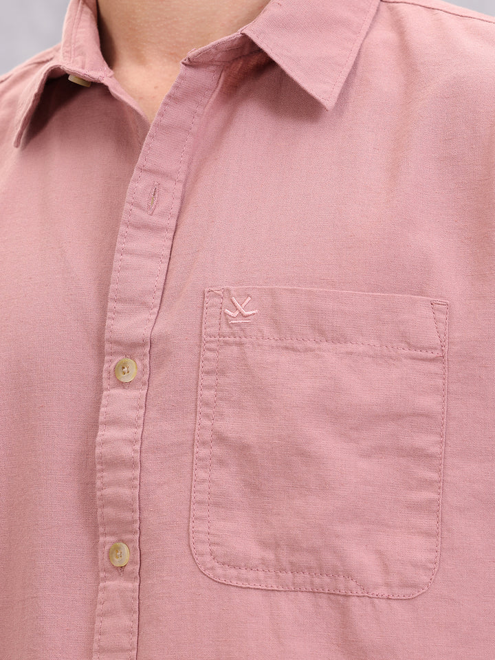 Solid Cotton Full Sleeve Shirt | Pink