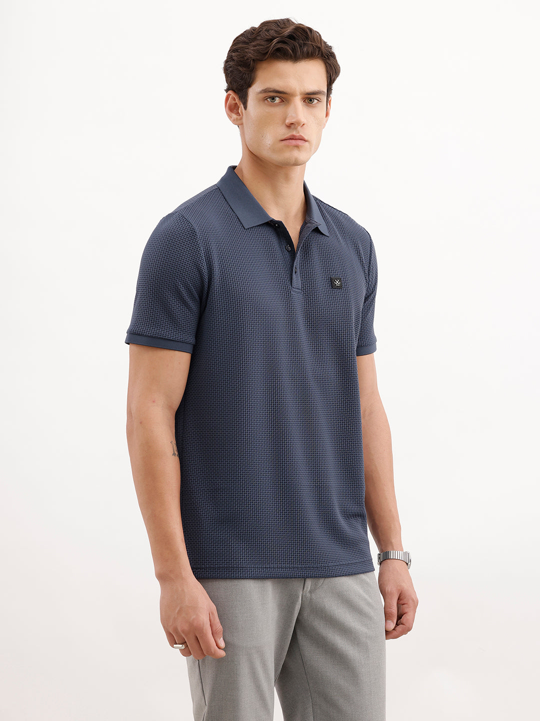 Solid Textured Polo T-Shirt  | Blue