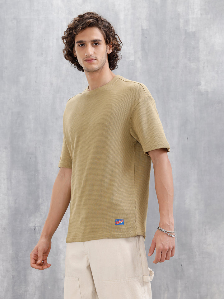 Textured Oversized Crew Neck T-Shirt | Beige