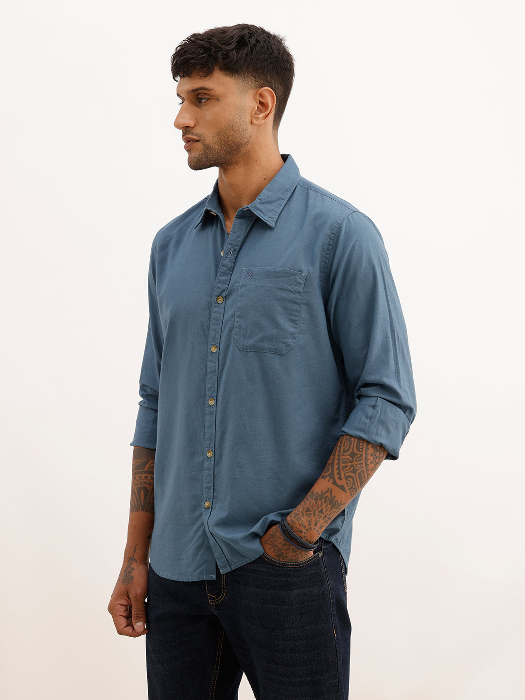Solid Regular Fit Full Sleeve Shirt | Blue