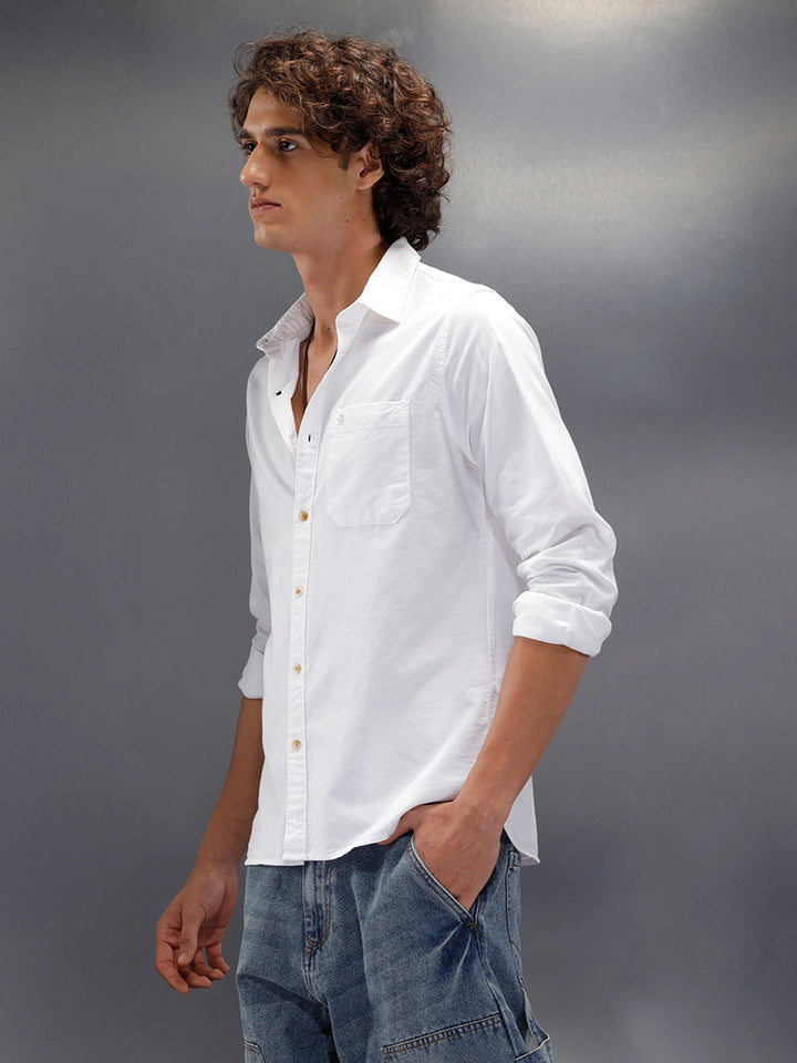 Solid Regualr Fit Shirt With Branding | White