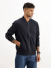Solid Regular Fit Zipper Jacket | Navy Blue
