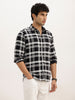Slim Fit Checkered Full Sleeve Shirt | Black
