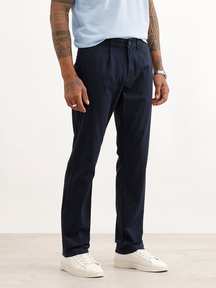Solid Straight Fit Trouser | Navy Blue