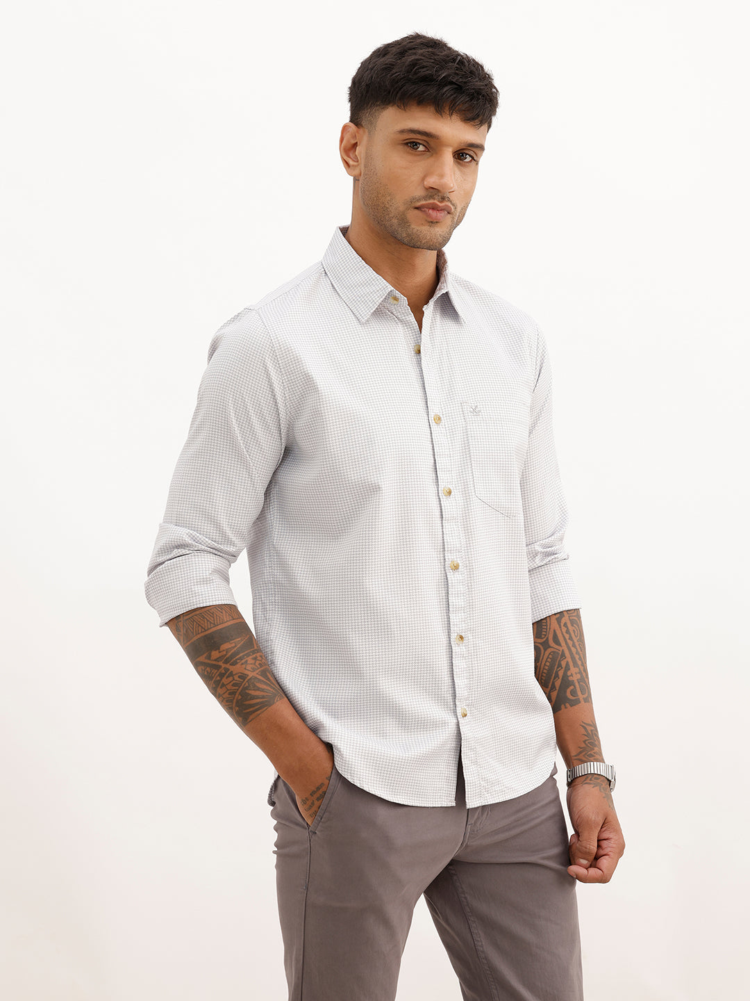 Regular Fit Checkered Full Sleeve Shirt | Grey | WWSH9171F