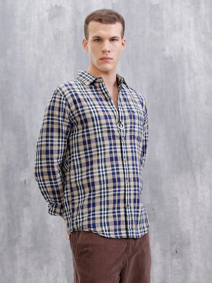 Pure Cotton Checkered Shirt  | Khaki