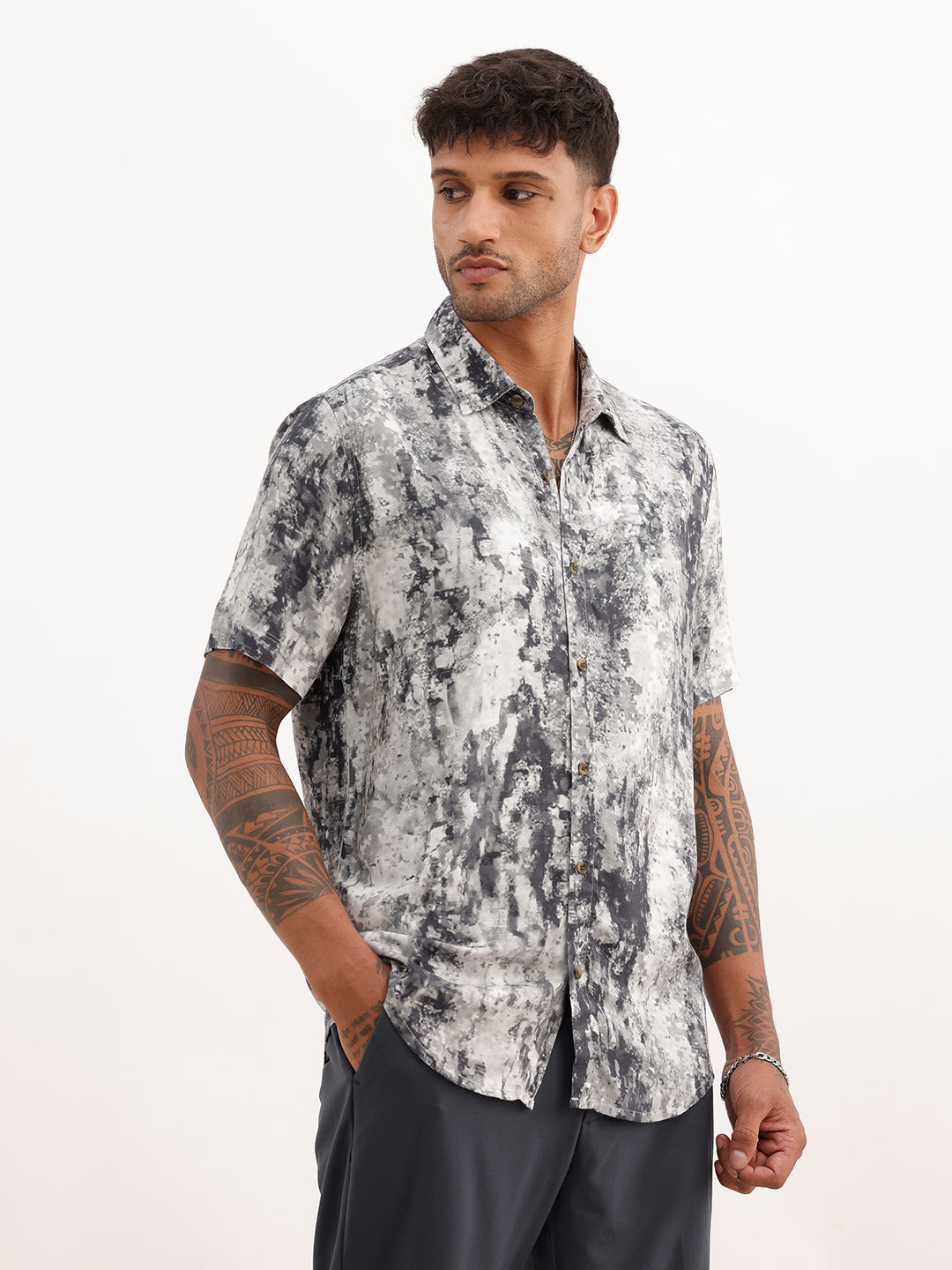Slim Fit AOP Half Sleeve Shirt | White | WSH02HSSL0167S