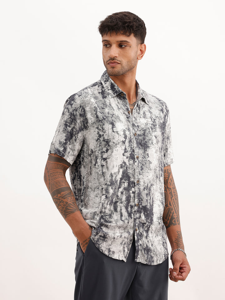 Slim Fit AOP Half Sleeve Shirt | White