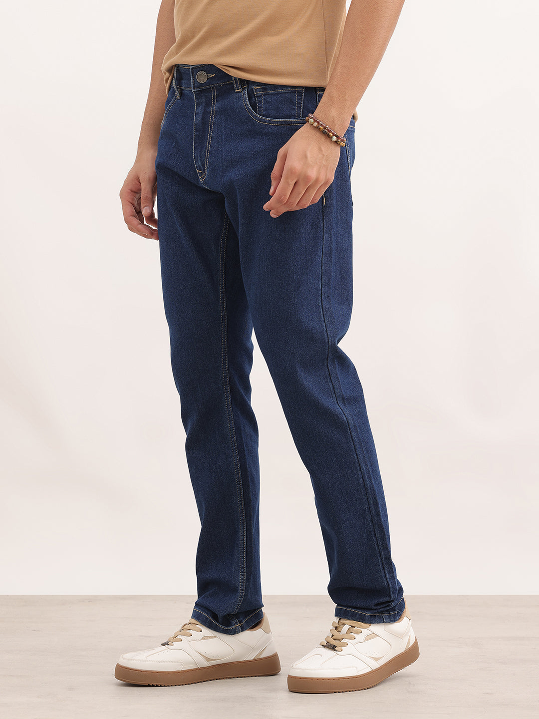 Solid Tapered Fit Denim Jeans | Dark Blue
