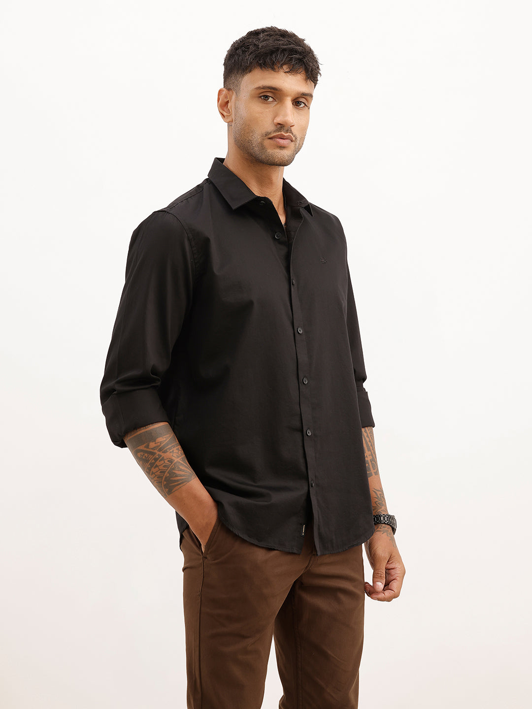 Solid Slim Fit Full Sleeve Shirt | Black | WSH01FSSL7068W