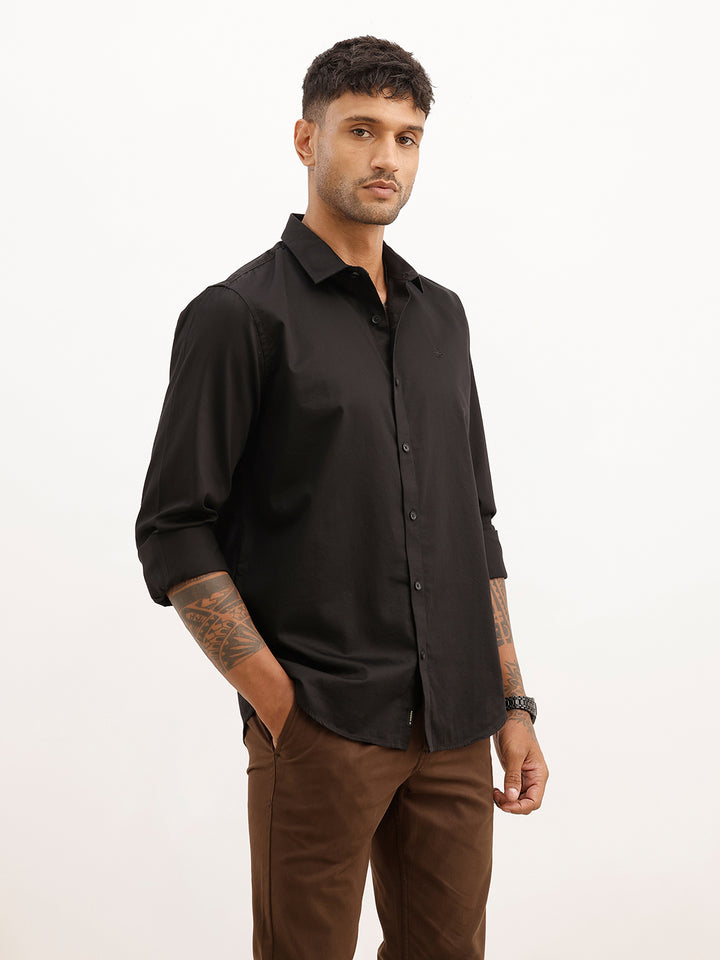 Solid Slim Fit Full Sleeve Shirt | Black