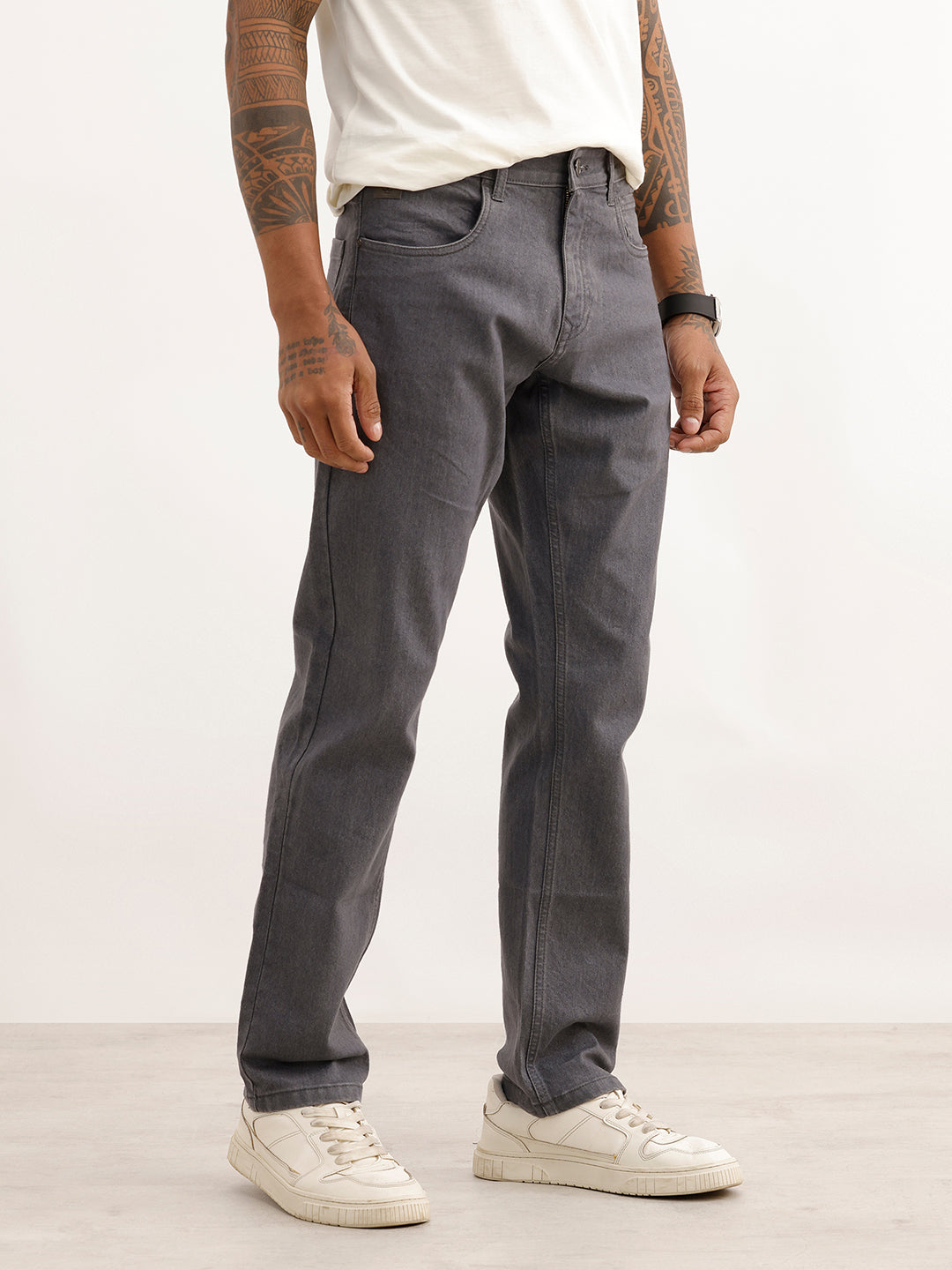 Solid Straight Fit Denim Jeans | Dark Grey