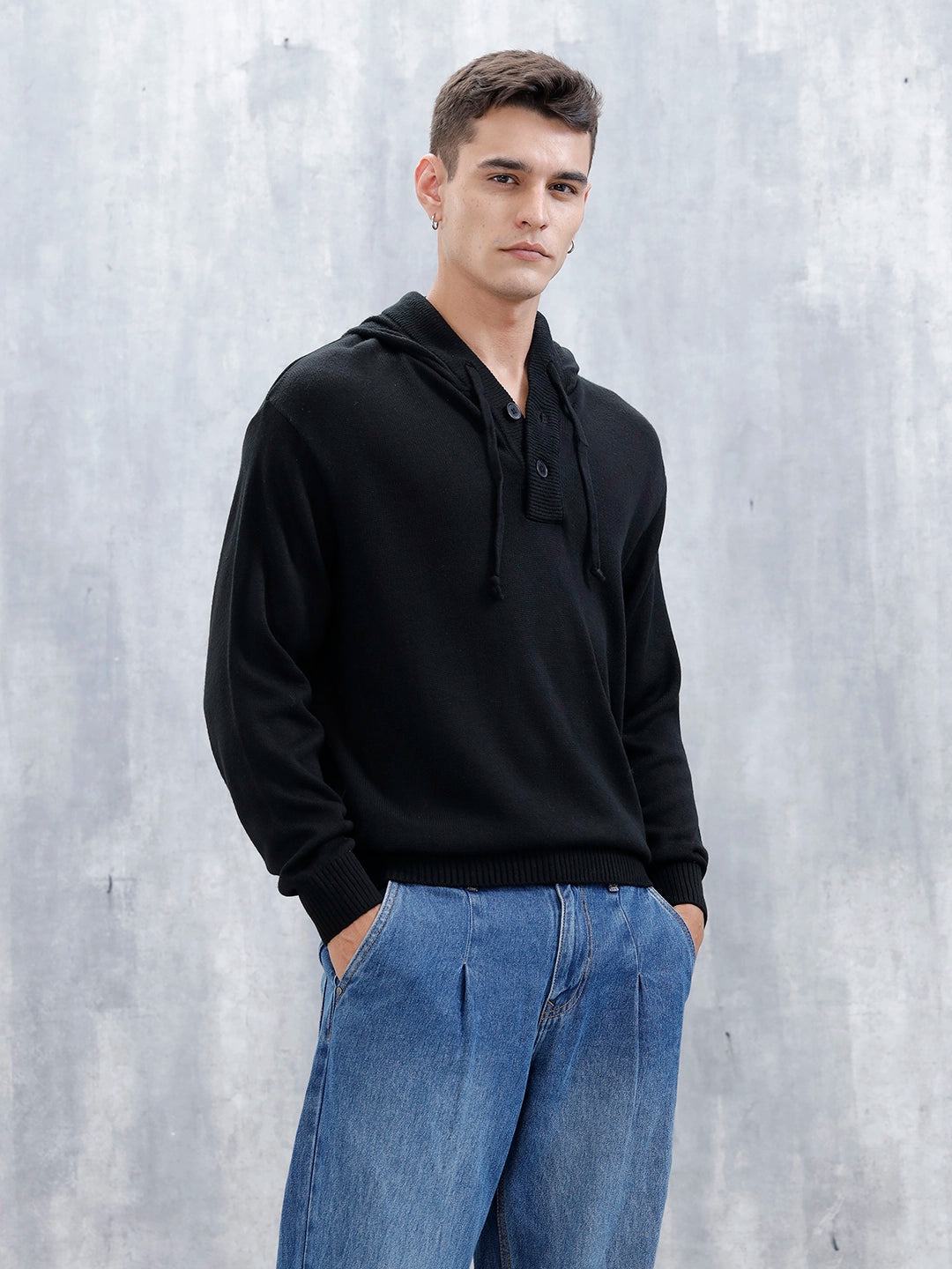 Men's Solid Casual Hoodie Pullover Black – Wrogn - Main Image