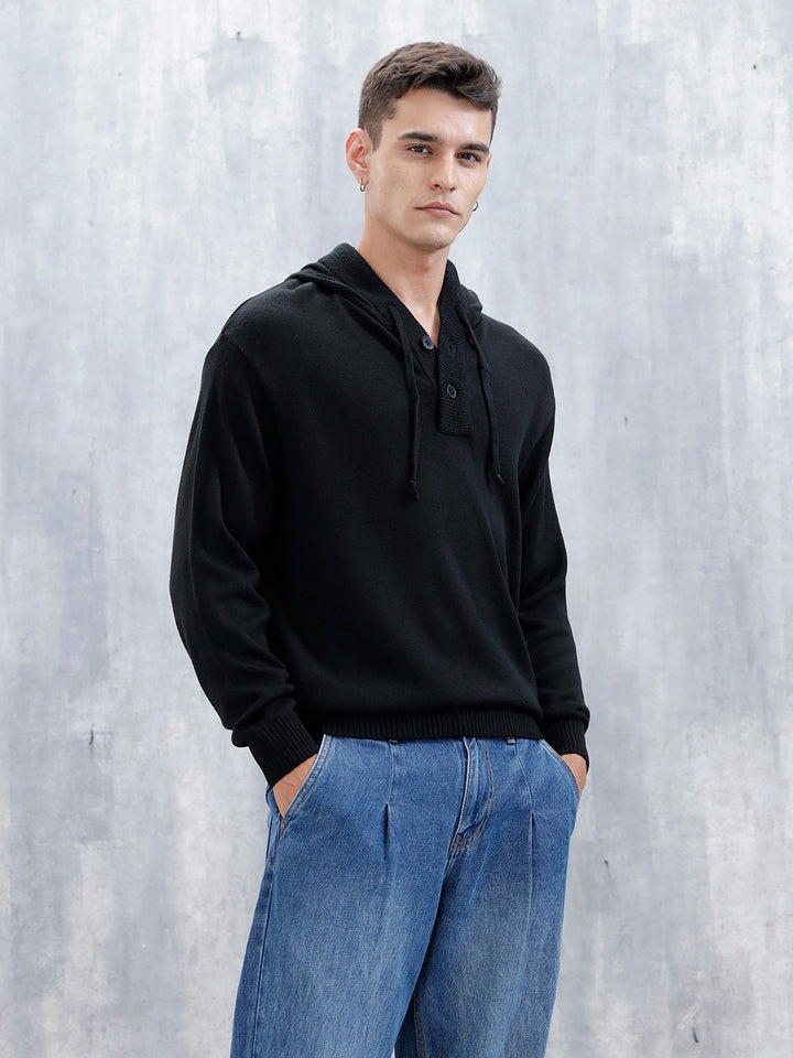 Men's Solid Casual Hoodie Pullover  | Black