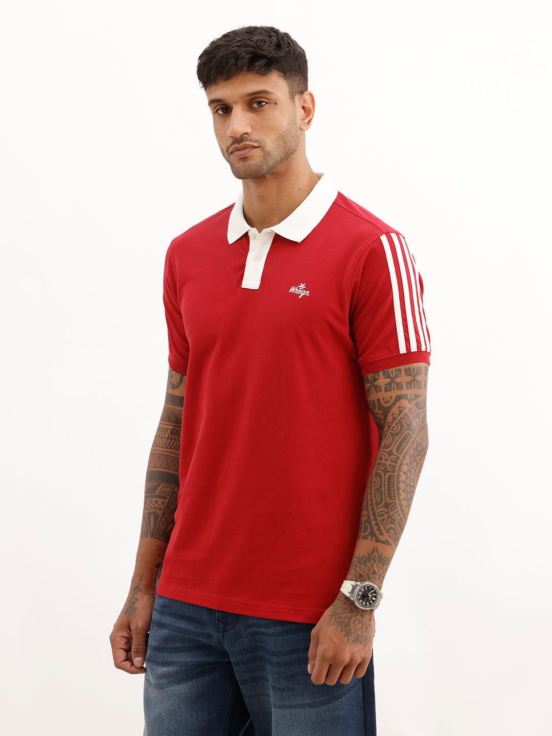 Slim Fit Contrast Collar Polo T-Shirt | Red
