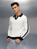 Textured Knit Sweater with Contrast Trim | White