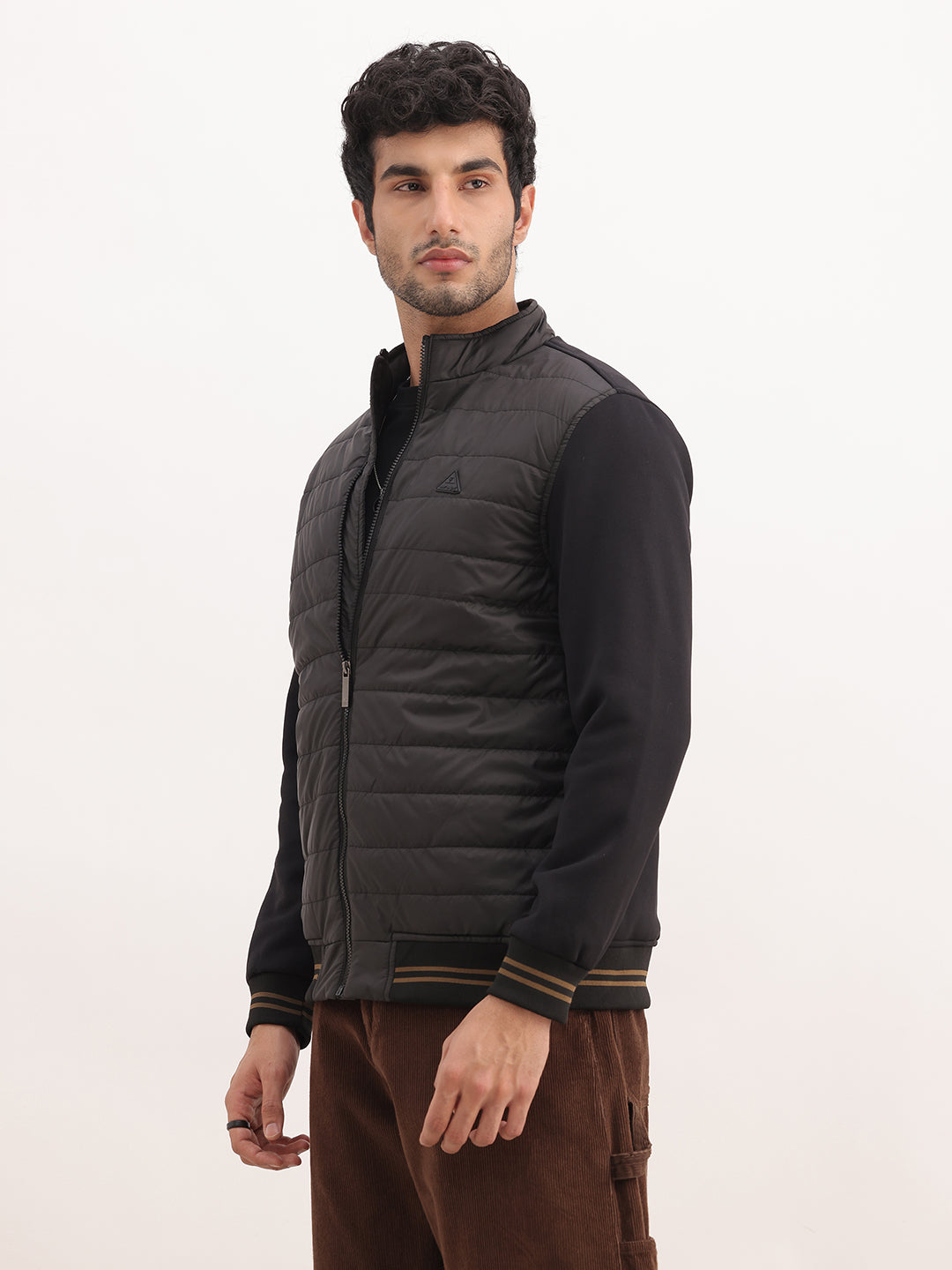 Solid Tipping Sleeve Puffer Jacket | Black