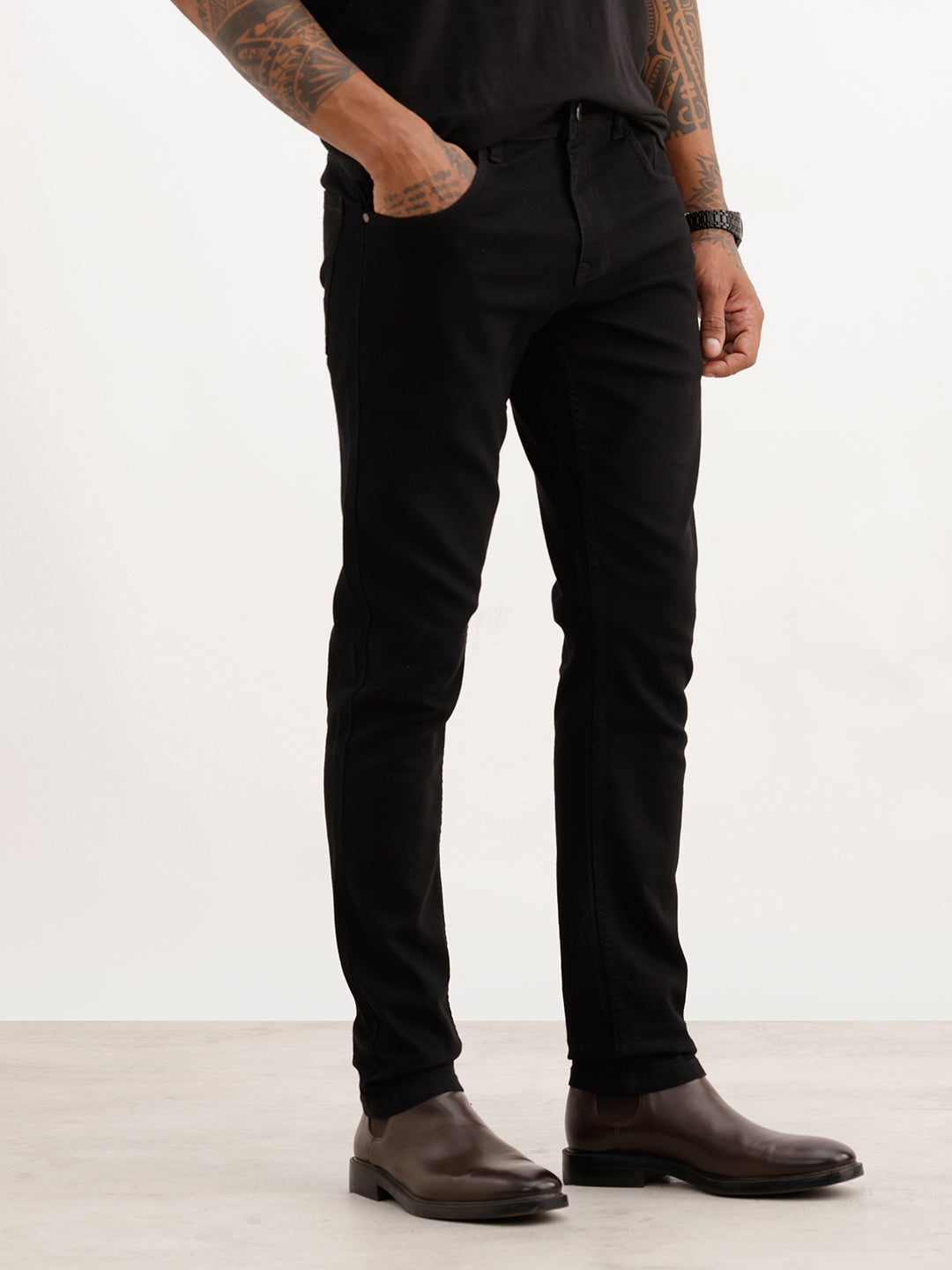 Solid Skinny Fit Denim Jeans | Black
