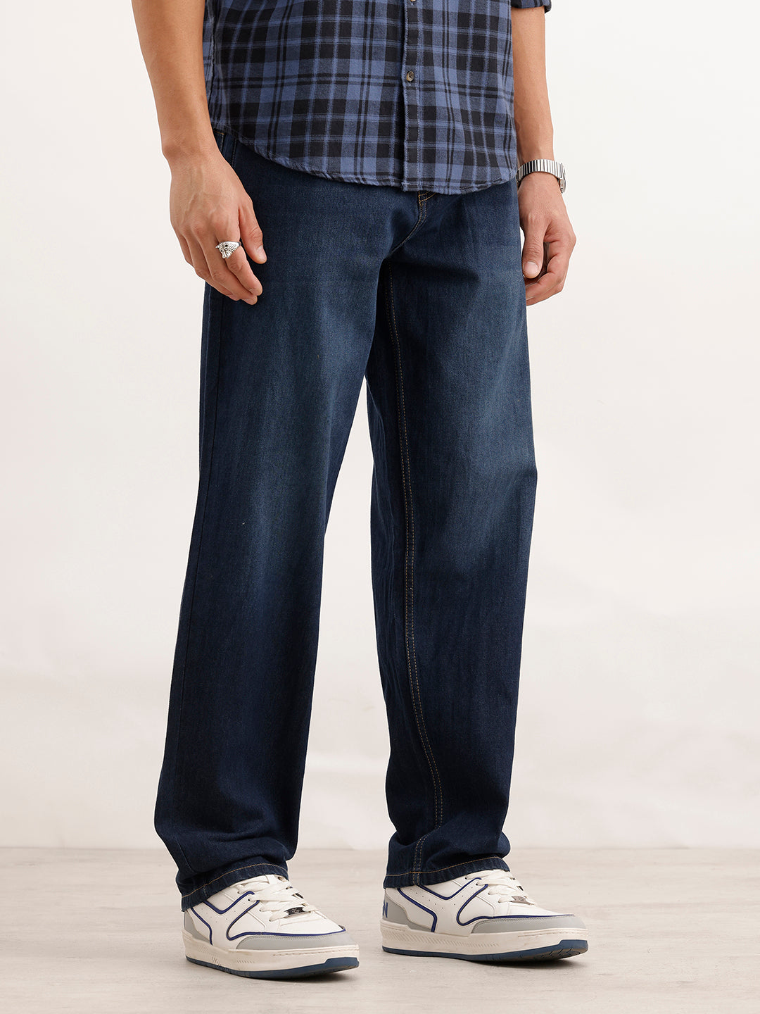 Loose Fit Faded Denim Jeans  | Dark Blue