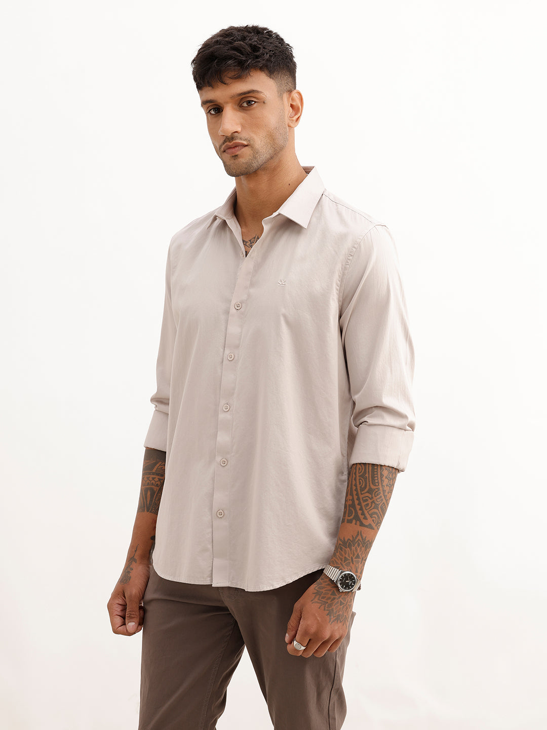 Solid Slim Fit Full Sleeve Shirt | Grey