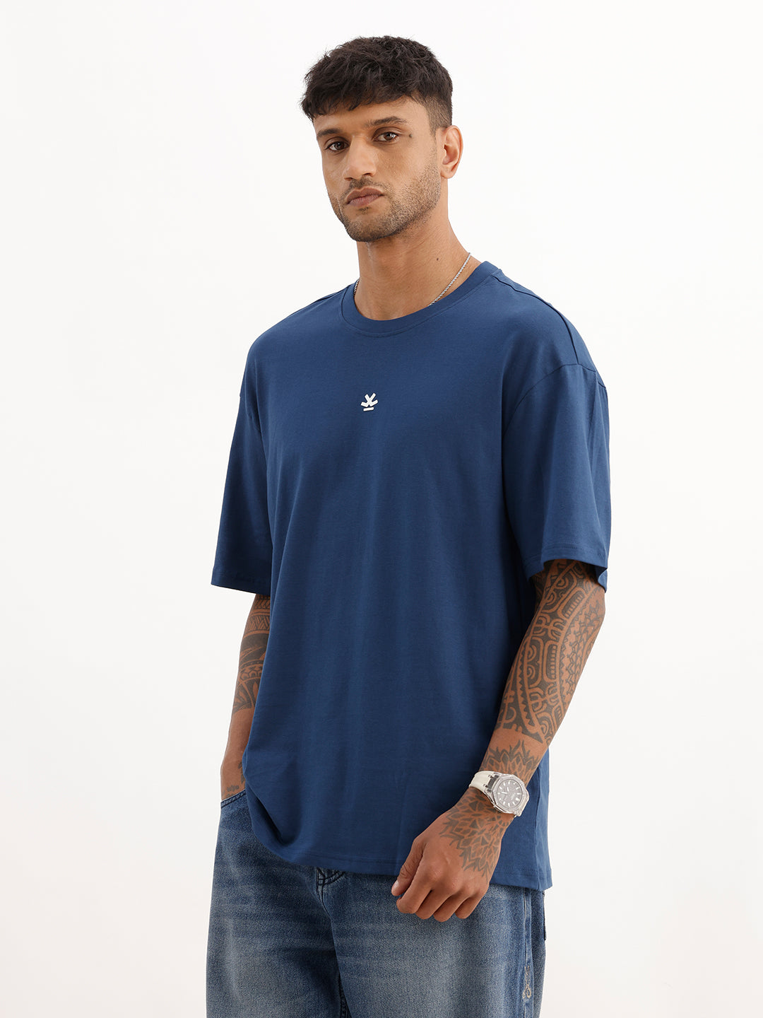 Classic Oversized Placement Printed T-Shirt | Dark Blue