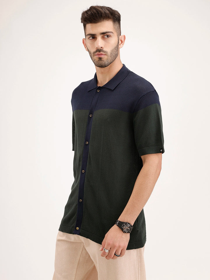 Oversized Flat Knit Shirt  | Olive