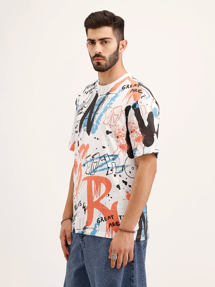 Oversized Graffiti Printed T-Shirt | White