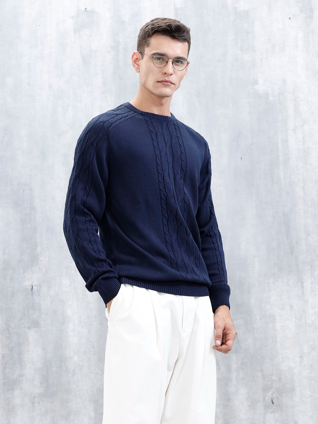 Men's Casual Cabel Knit Sweater  | Black