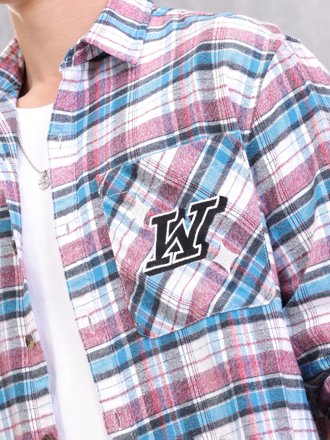 Textured Checkered Patchwork Shirt | Blue