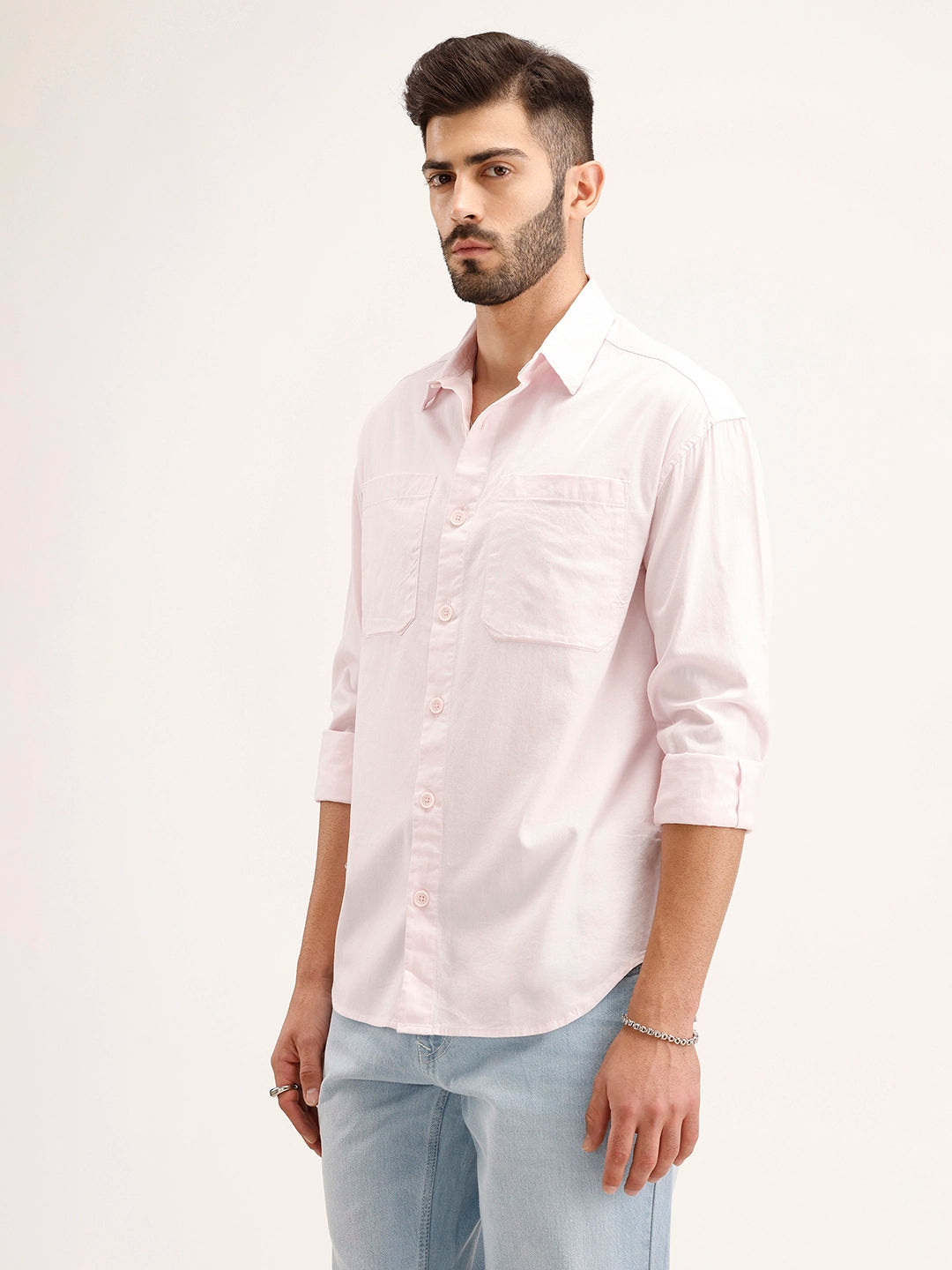 Solid Double Pocket Shirt | Pink