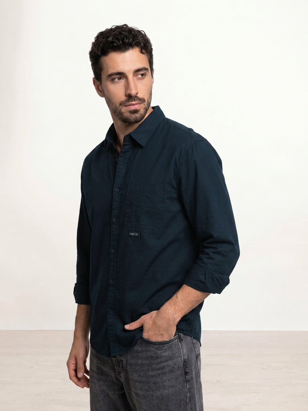 Solid Comfort Fit Full Sleeve Shirt | Navy Blue