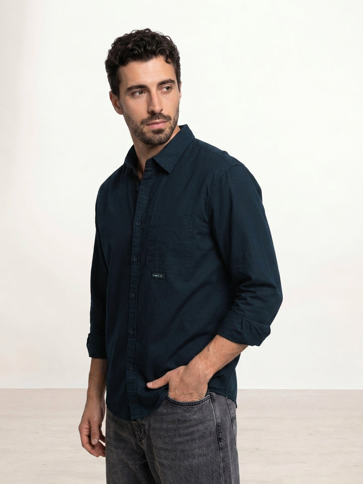 Solid Comfort Fit Full Sleeve Shirt | Navy Blue