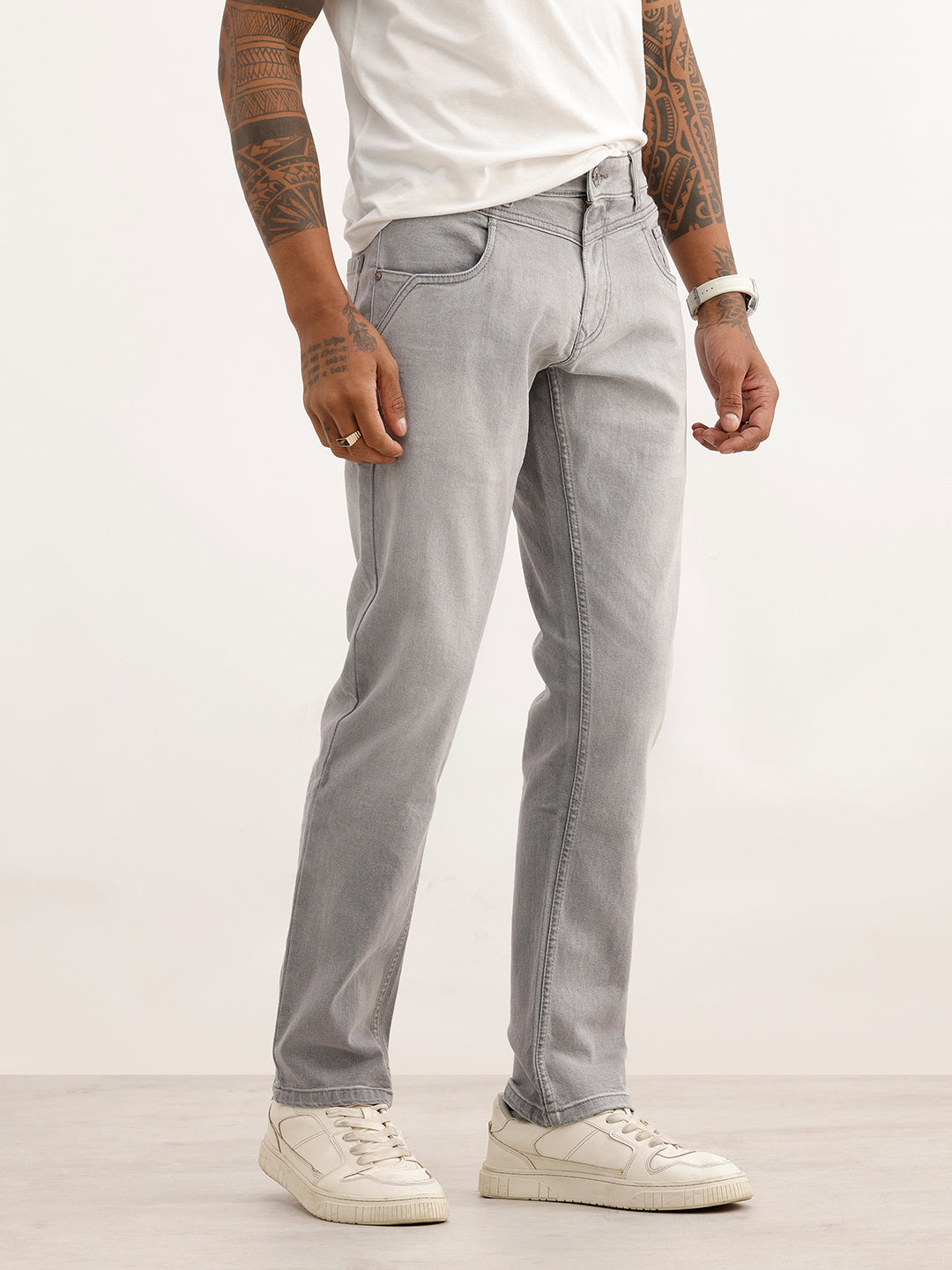 Heavy Faded Straight Fit Denim Jeans | Grey