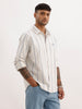 Slim Fit Embroidered Detail Striped Shirt | Off White