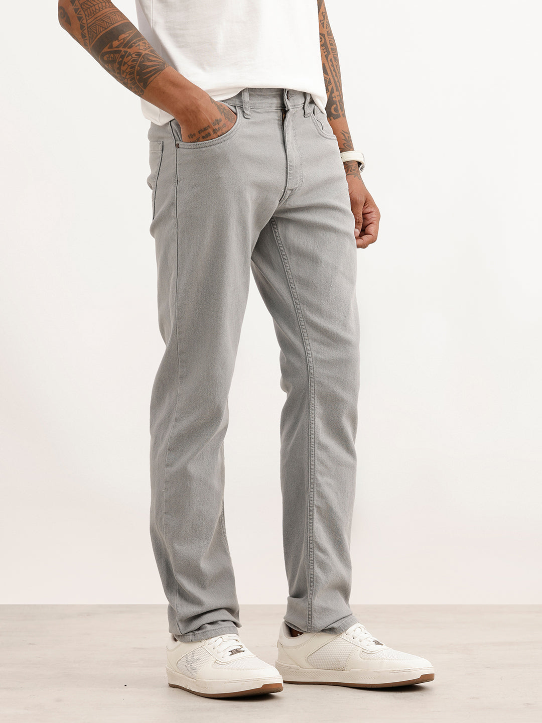 Solid Straight Fit Denim Jeans | Grey