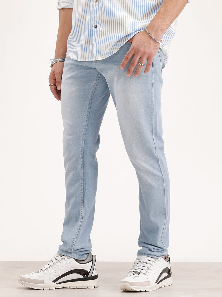 Solid Slim Fit Denim Jeans | Light Blue