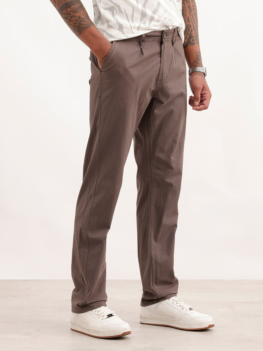 Solid Straight Fit Pleated Trouser | Grey