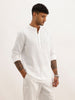 Textured Slim Fit Mandrin Collar Shirt | White