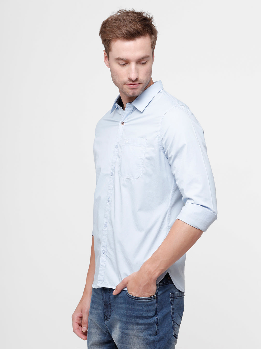 Sharp Solid Blue Cotton Shirt