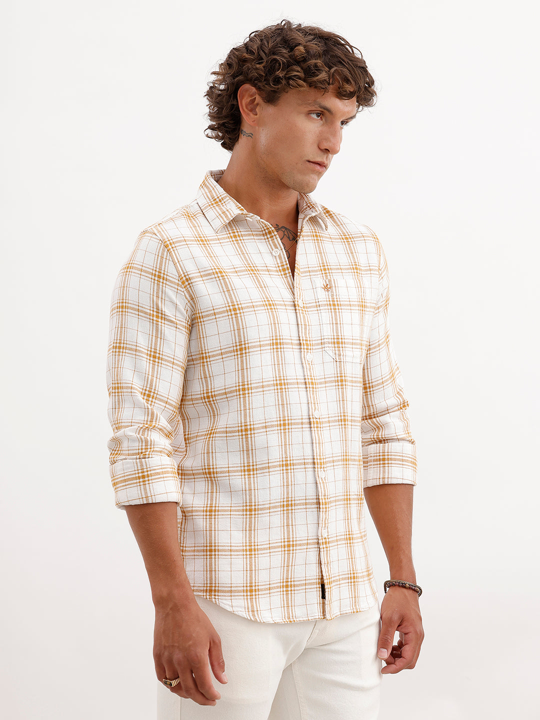 Regular Fit Checkered Shirt | White