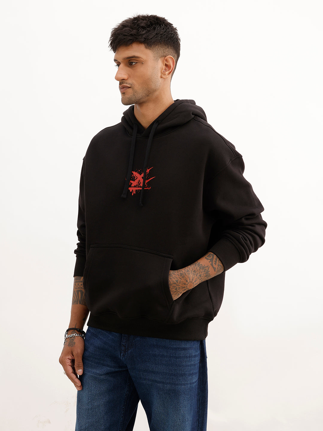 Classic Comfort Fit Back Printed Hoodie | Dark Green