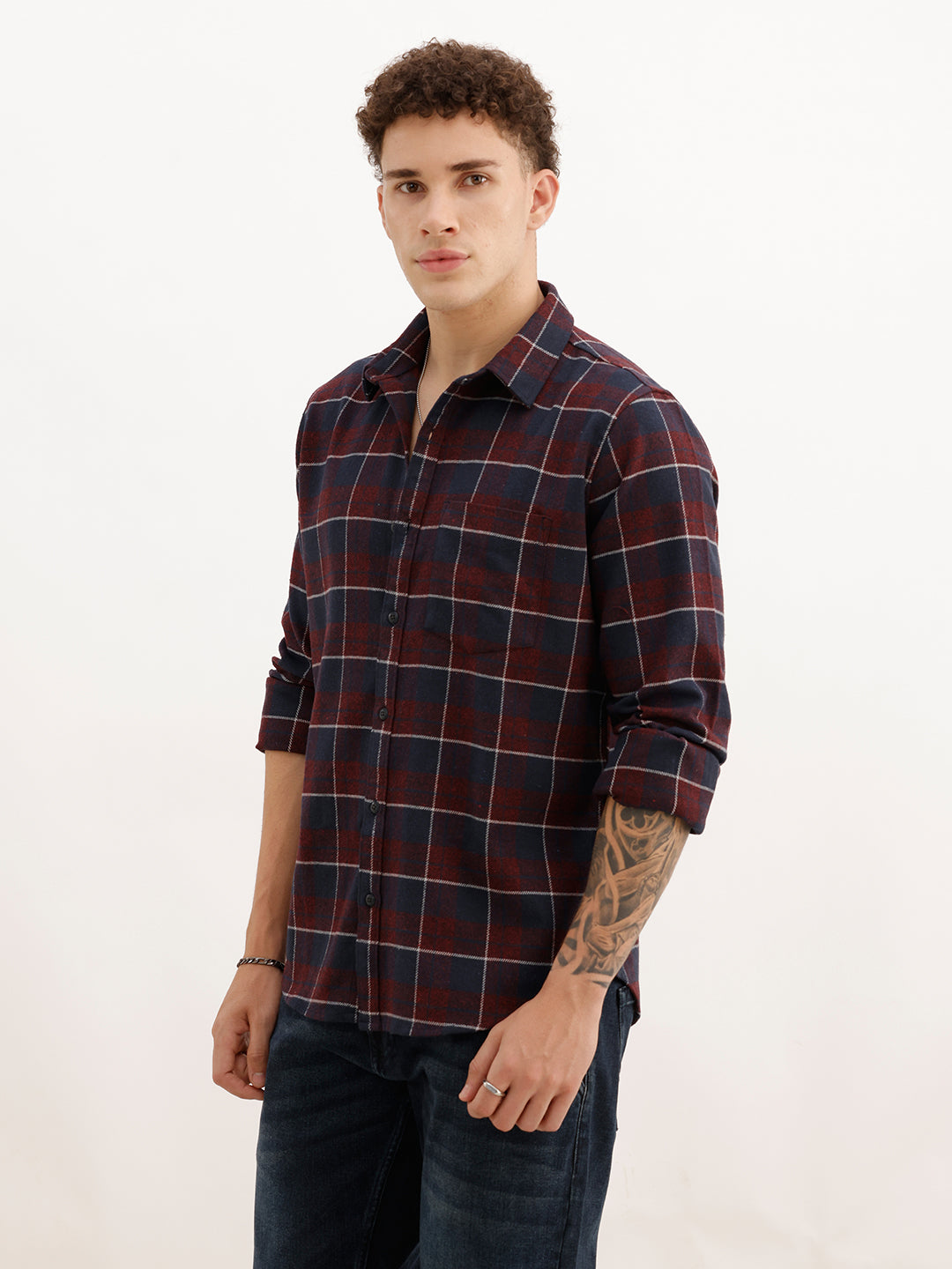 Slim Fit Full Sleeve Checkered Shirt | Maroon | WSH02FSSL0329S
