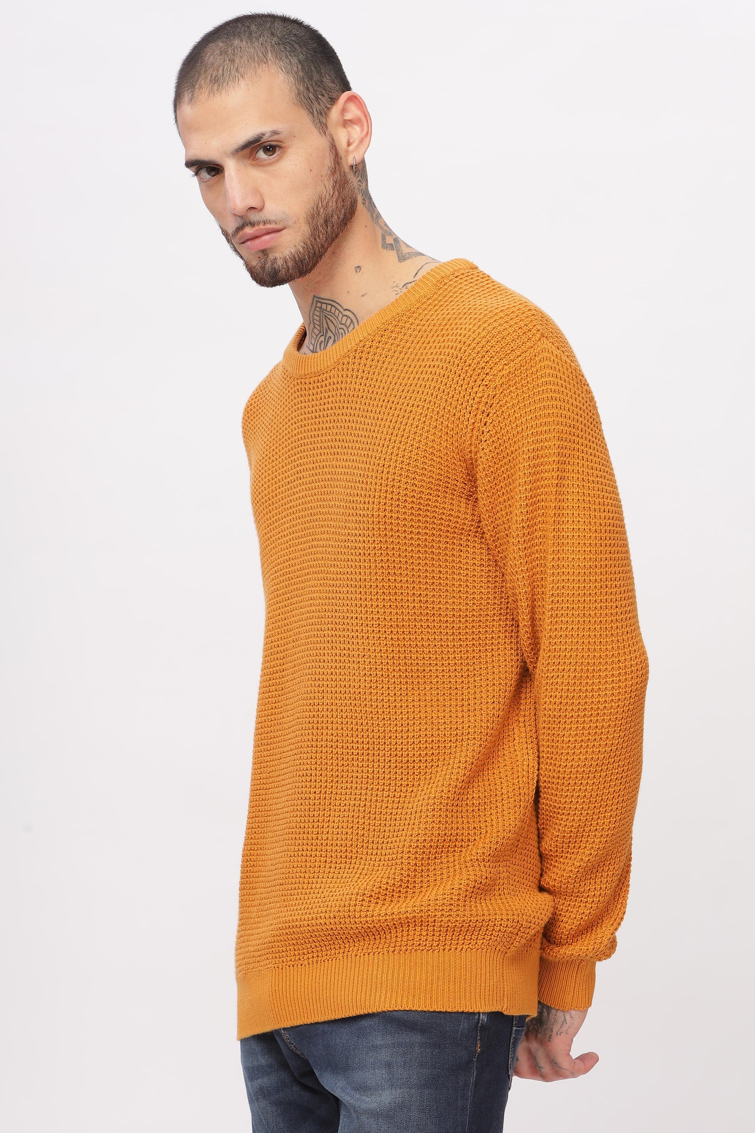 Knitted Mustard Crew Neck Sweater