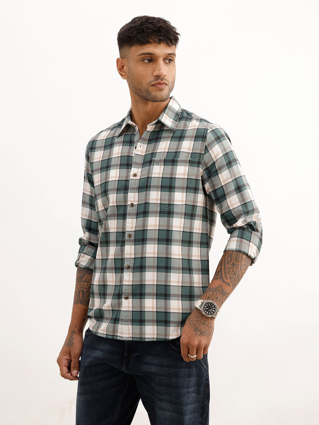Regular Fit Checkered Shirt | Green