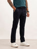 Solid Slim Fit Pleated Trouser | Navy Blue