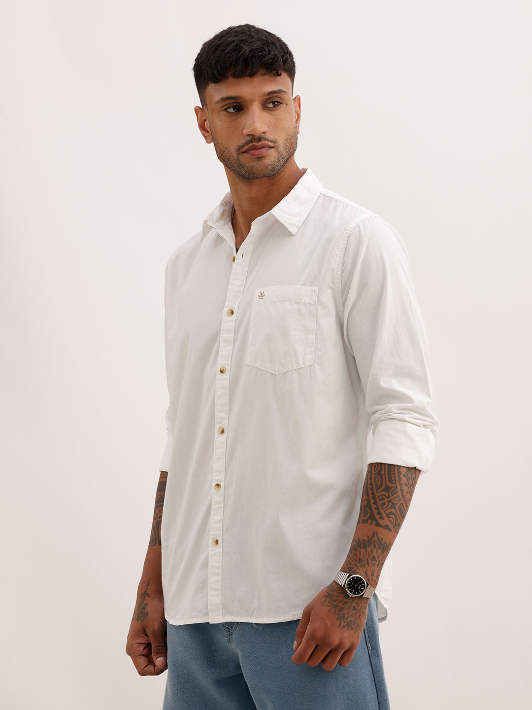 Solid Full Sleeve Shirt | White