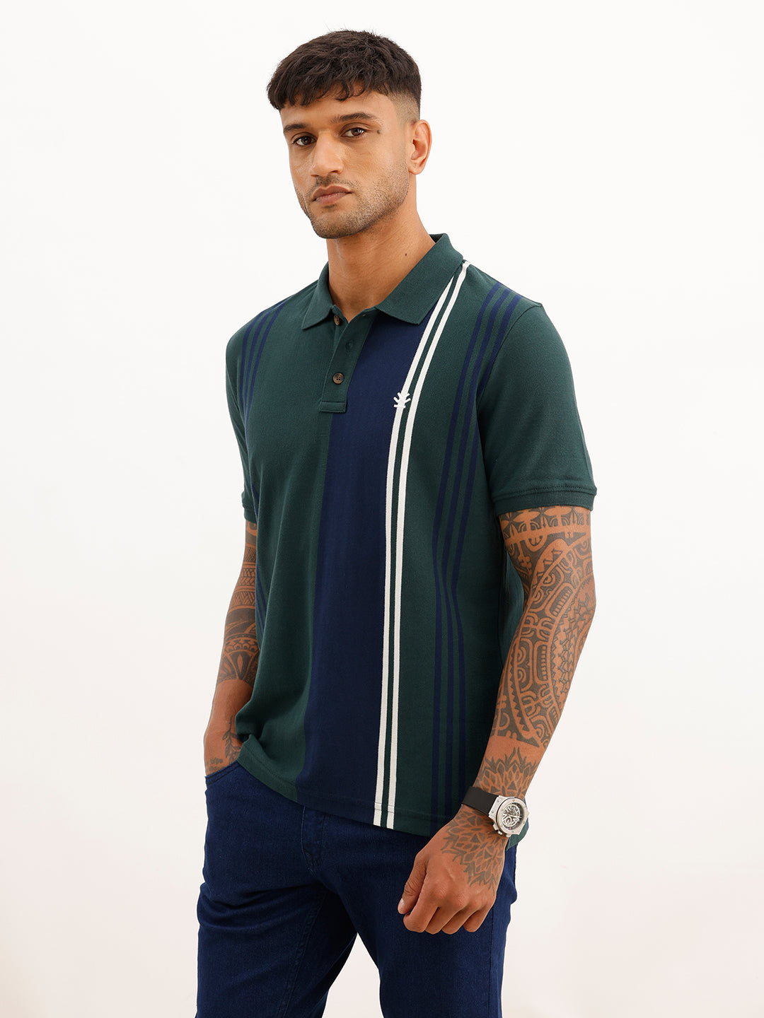 Slim Fit Placement Printed Polo T-Shirt | Dark Green